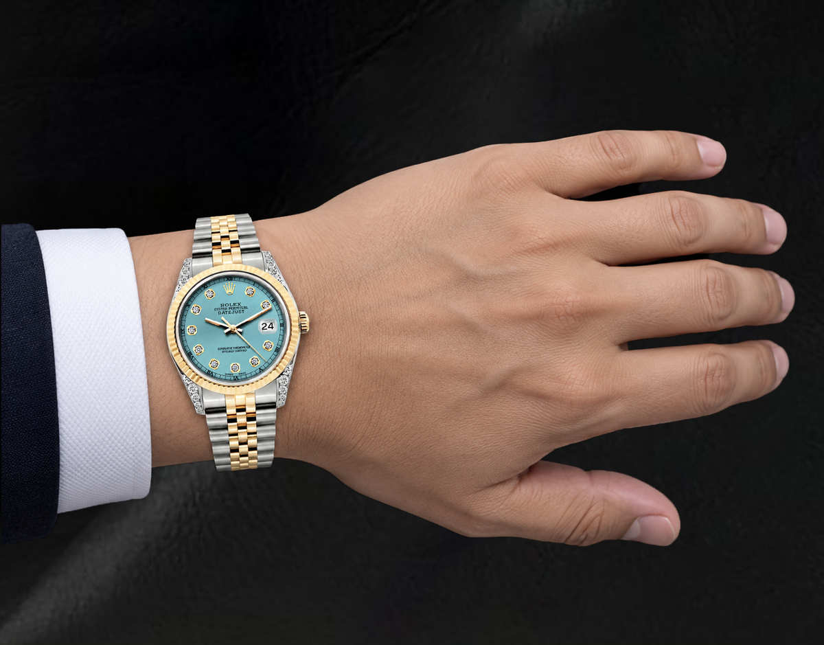 Rolex Datejust 16013 Turquoise Diamond Dial 36mm Two Tone Watch