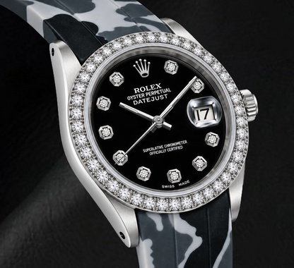 Rolex Datejust 16014 36mm Black Diamond Dial Gray Camo Rubber Strap Watch
