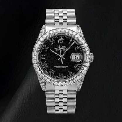 Rolex Datejust 16014 36mm Black Roman Dial Stainless Steel Watch