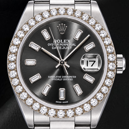Rolex Datejust 16014 36mm Gray Baguette Diamond Dial Stainless Steel Watch