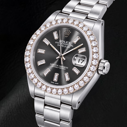 Rolex Datejust 16014 36mm Gray Baguette Diamond Dial Stainless Steel Watch