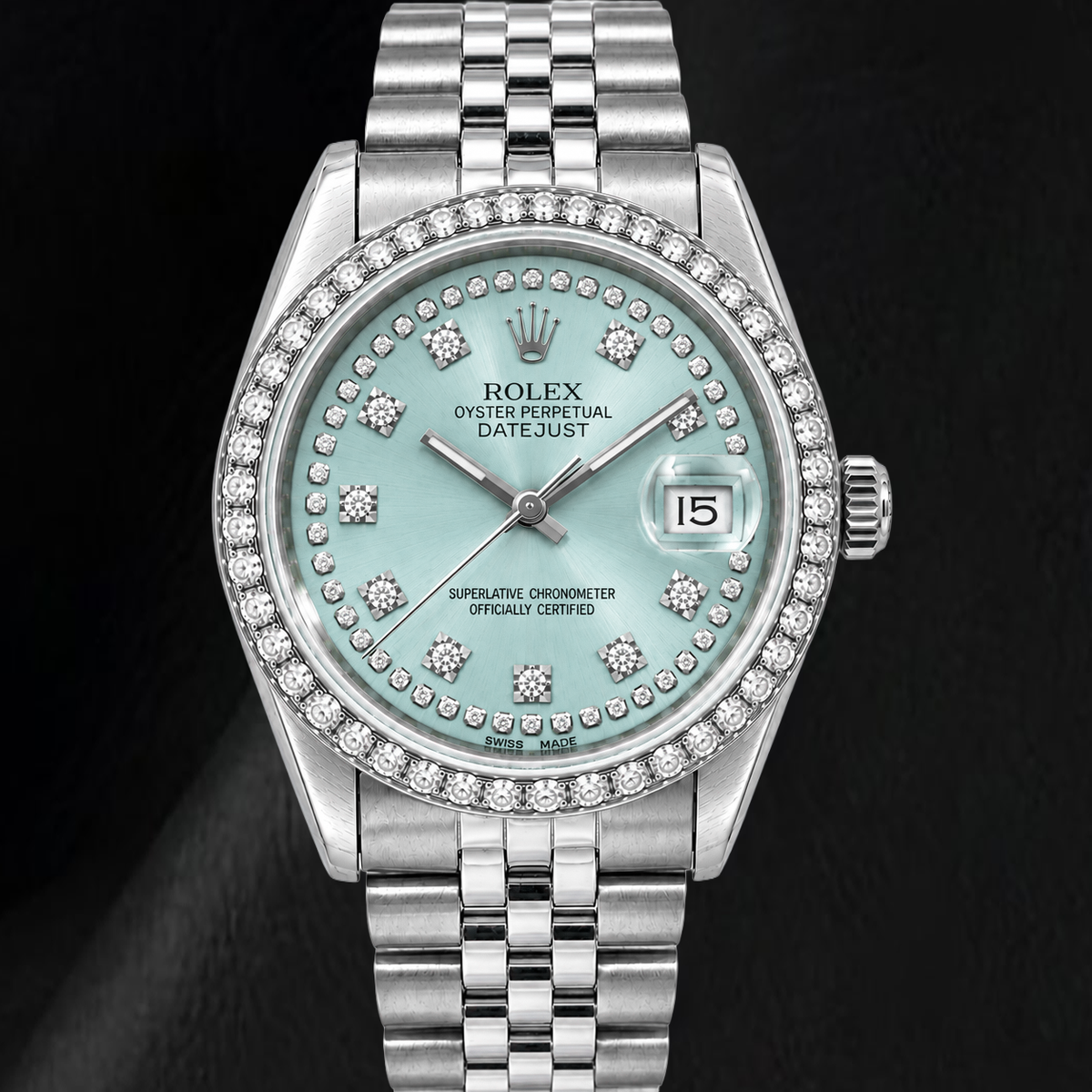 Rolex Datejust 16014 36mm Ice Blue String Diamond Dial Stainless Steel Watch