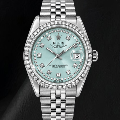 Rolex Datejust 16014 36mm Ice Blue String Diamond Dial Stainless Steel Watch
