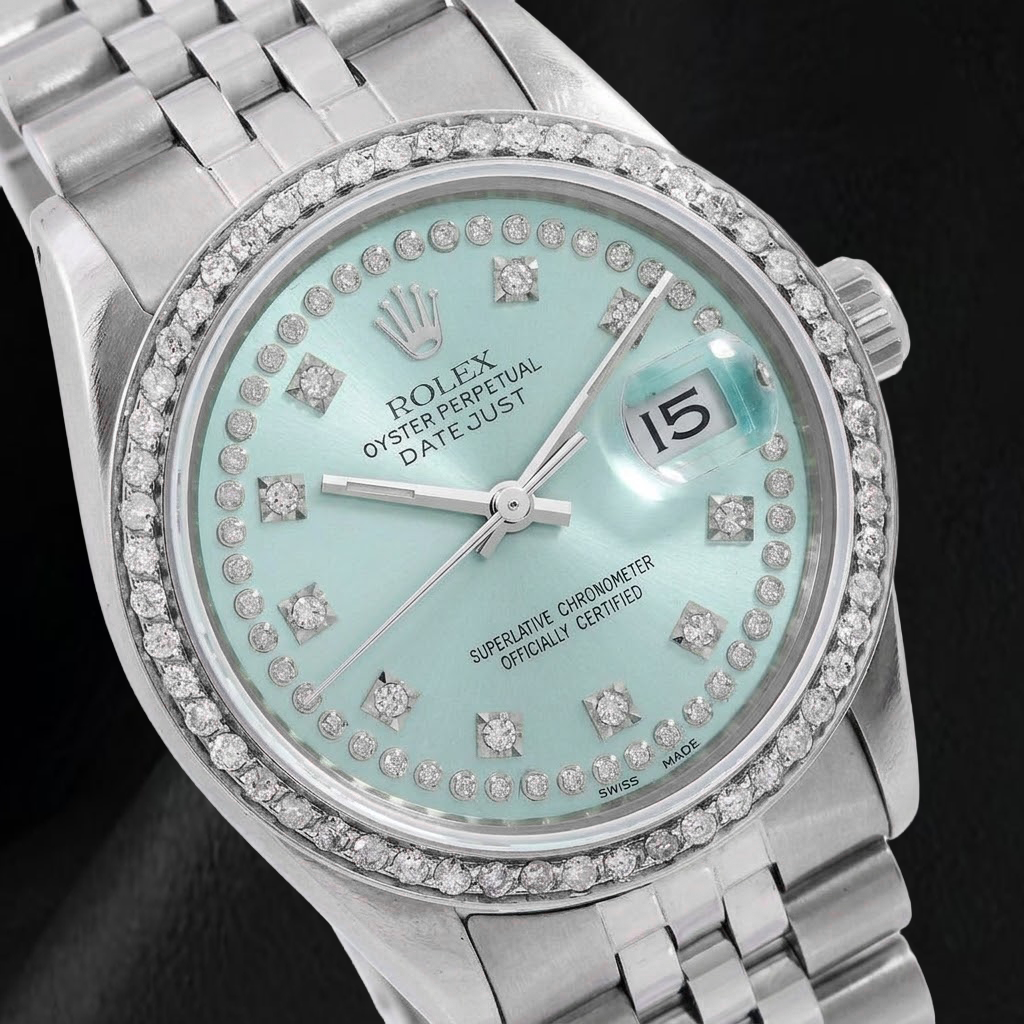 Rolex Datejust 16014 36mm Ice Blue String Diamond Dial Stainless Steel Watch