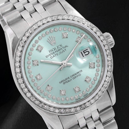 Rolex Datejust 16014 36mm Ice Blue String Diamond Dial Stainless Steel Watch