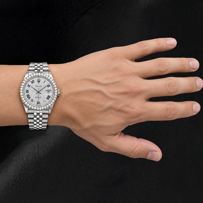 Rolex Datejust 16014 36mm Paved Diamond Roman Dial Stainless Steel