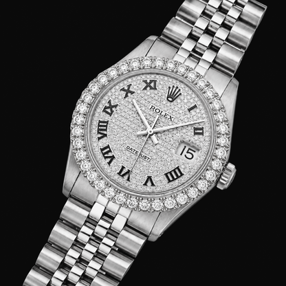 Rolex Datejust 16014 36mm Paved Diamond Roman Dial Stainless Steel