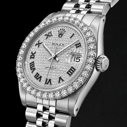 Rolex Datejust 16014 36mm Paved Diamond Roman Dial Stainless Steel