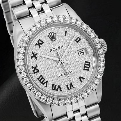 Rolex Datejust 16014 36mm Paved Diamond Roman Dial Stainless Steel