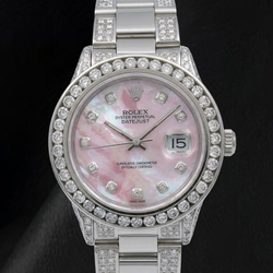 Rolex Datejust 16014 36mm Pink Mother of Pearl Diamond Dial Stainless Steel Watch