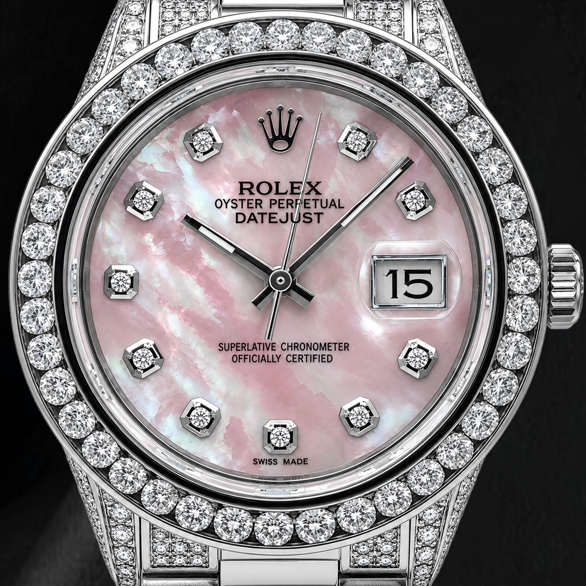 Rolex Datejust 16014 36mm Pink Mother of Pearl Diamond Dial Stainless Steel Watch