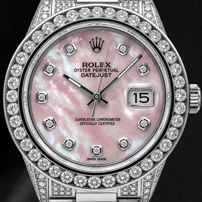 Rolex Datejust 16014 36mm Pink Mother of Pearl Diamond Dial Stainless Steel Watch