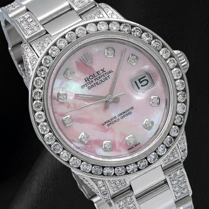 Rolex Datejust 16014 36mm Pink Mother of Pearl Diamond Dial Stainless Steel Watch