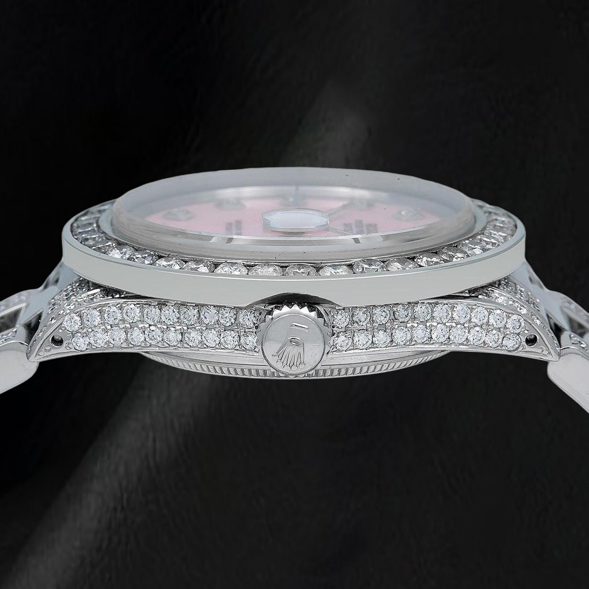 Rolex Datejust 16014 36mm Pink Mother of Pearl Diamond Dial Stainless Steel Watch