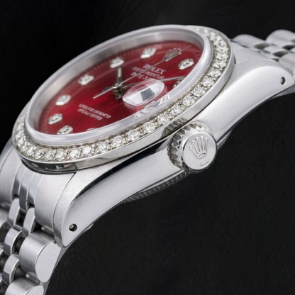 Rolex Datejust 16014 36mm Red Diamond Dial Stainless Steel Watch