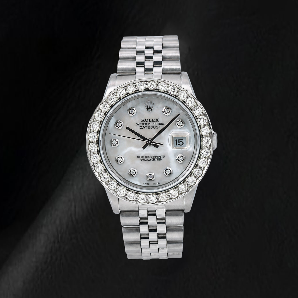 Rolex Datejust 16014 36mm White Mother of Pearl Diamond Dial Stainless Steel Watch