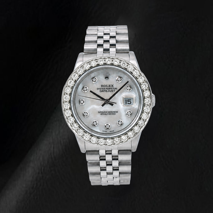 Rolex Datejust 16014 36mm White Mother of Pearl Diamond Dial Stainless Steel Watch