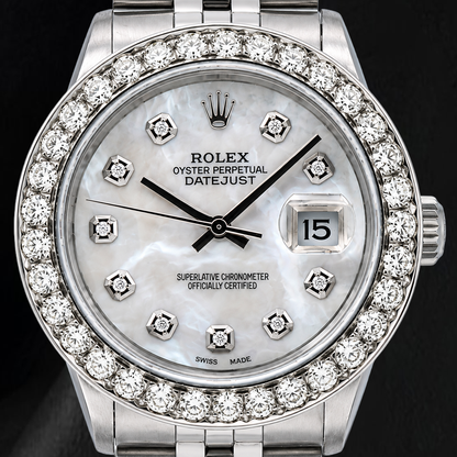 Rolex Datejust 16014 36mm White Mother of Pearl Diamond Dial Stainless Steel Watch