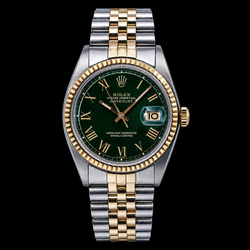 Rolex Datejust 1601 36mm Green Roman Dial Two Tone Watch
