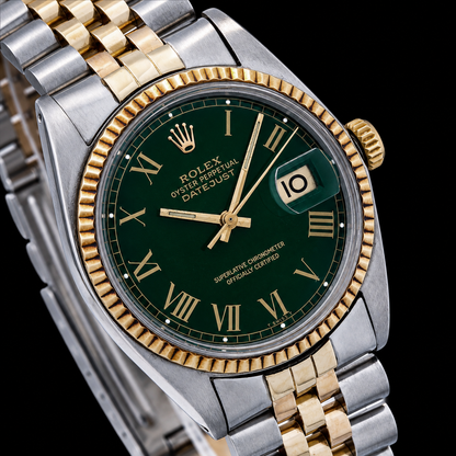 Rolex Datejust 1601 36MM Green Roman Dial Two Tone Watch