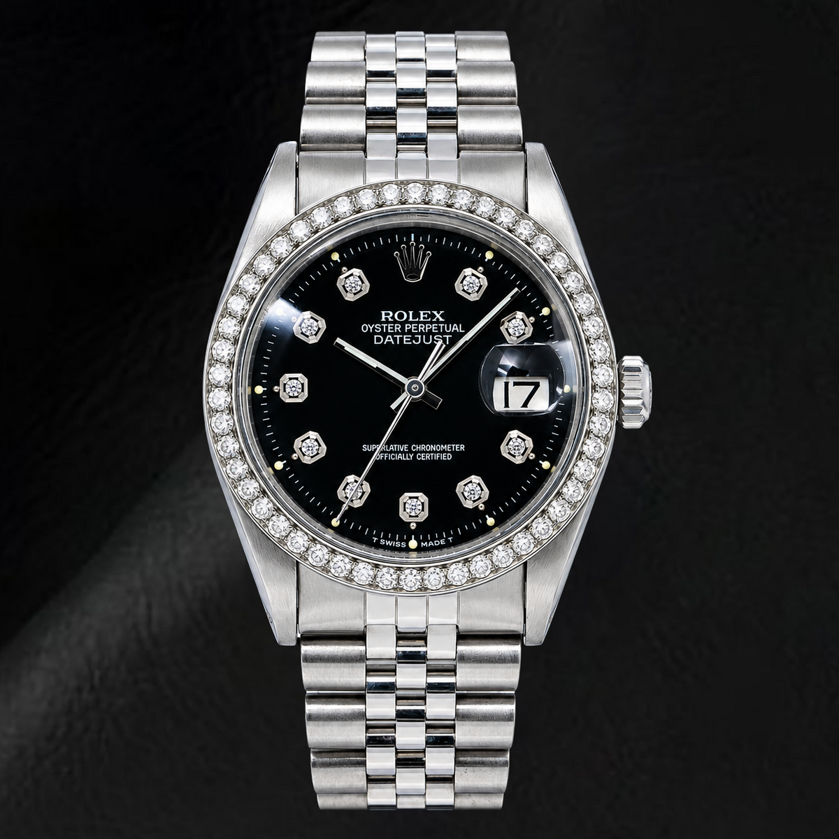 Rolex Datejust 1601 36mm Black Diamond Dial Stainless Steel Watch
