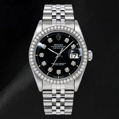 Rolex Datejust 1601 36mm Black Diamond Dial Stainless Steel Watch
