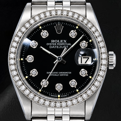 Rolex Datejust 1601 36mm Black Diamond Dial Stainless Steel Watch