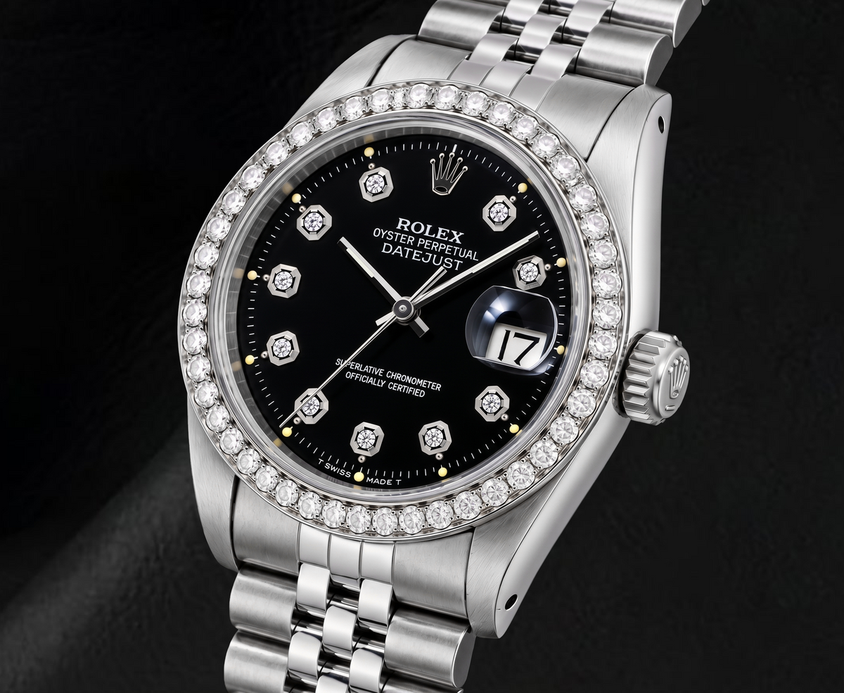 Rolex Datejust 1601 36mm Black Diamond Dial Stainless Steel Watch