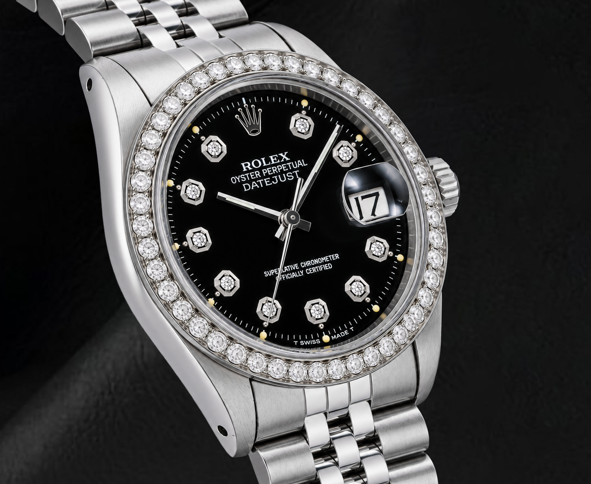 Rolex Datejust 1601 36mm Black Diamond Dial Stainless Steel Watch