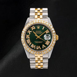 Rolex Datejust 1601 36mm Black Roman Diamond Dial Two Tone Watch