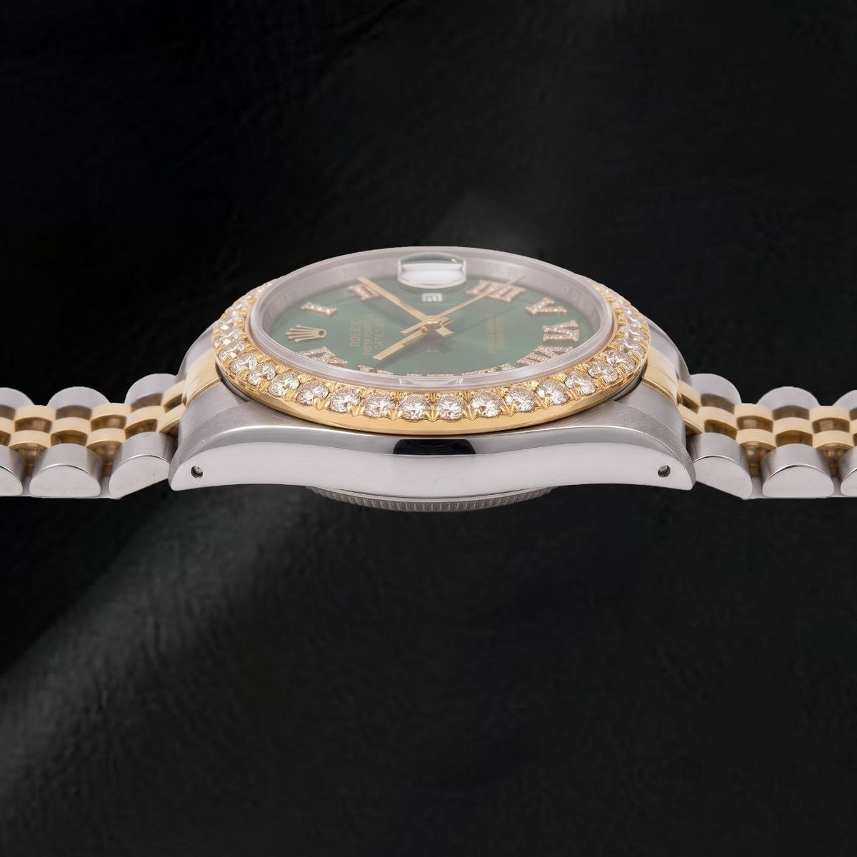 Rolex Datejust 1601 36mm Black Roman Diamond Dial Two Tone Watch