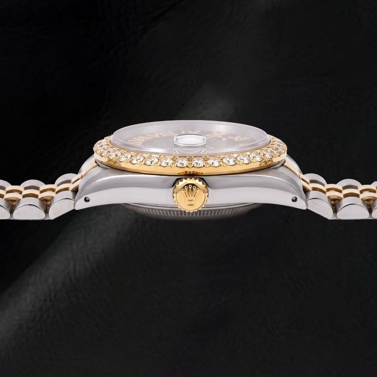 Rolex Datejust 1601 36mm Black Roman Diamond Dial Two Tone Watch