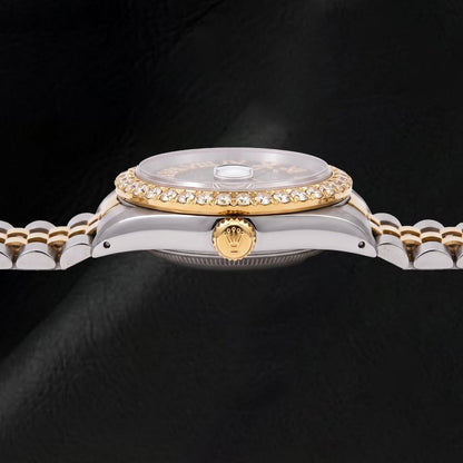 Rolex Datejust 1601 36mm Black Roman Diamond Dial Two Tone Watch