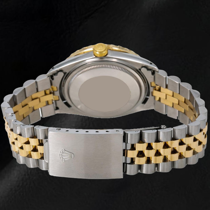 Rolex Datejust 1601 36mm Black Roman Diamond Dial Two Tone Watch