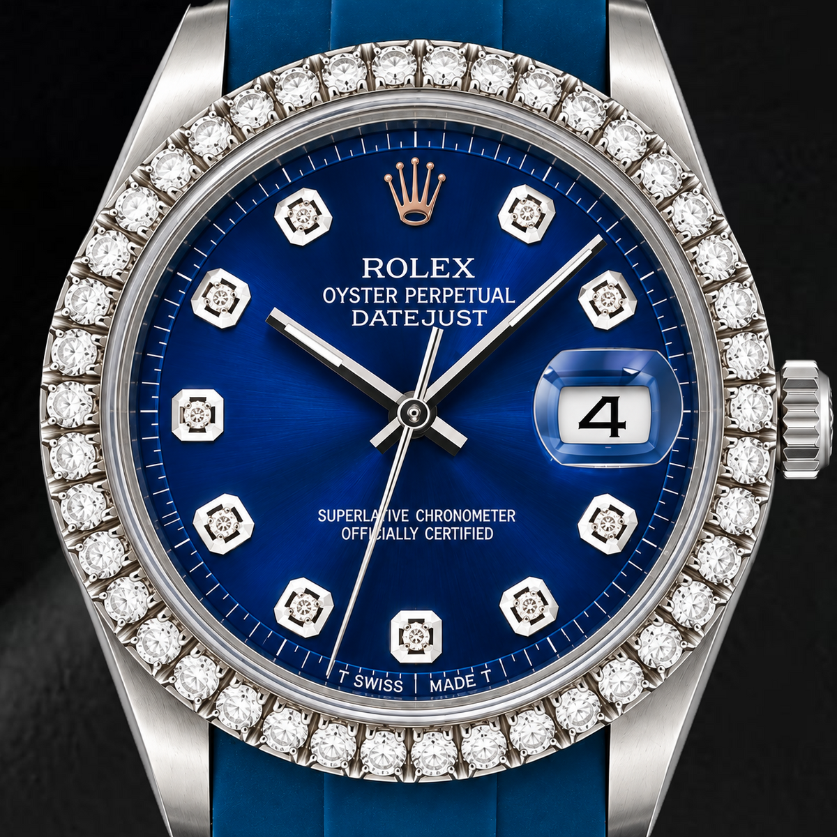 Rolex Datejust 1601 36mm Blue Diamond Dial Blue Rubber Strap Watch