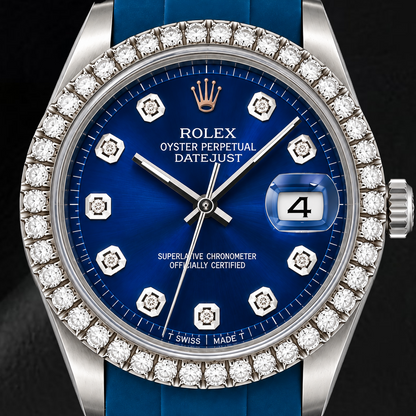 Rolex Datejust 1601 36mm Blue Diamond Dial Blue Rubber Strap Watch