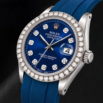 Rolex Datejust 1601 36mm Blue Diamond Dial Blue Rubber Strap Watch