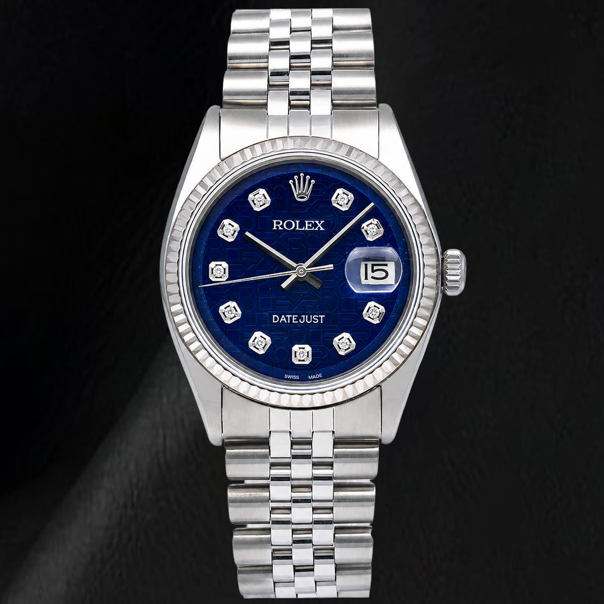 Rolex Datejust 1601 36mm Blue Diamond Dial Stainless Steel Watch Jubilee Bracelet