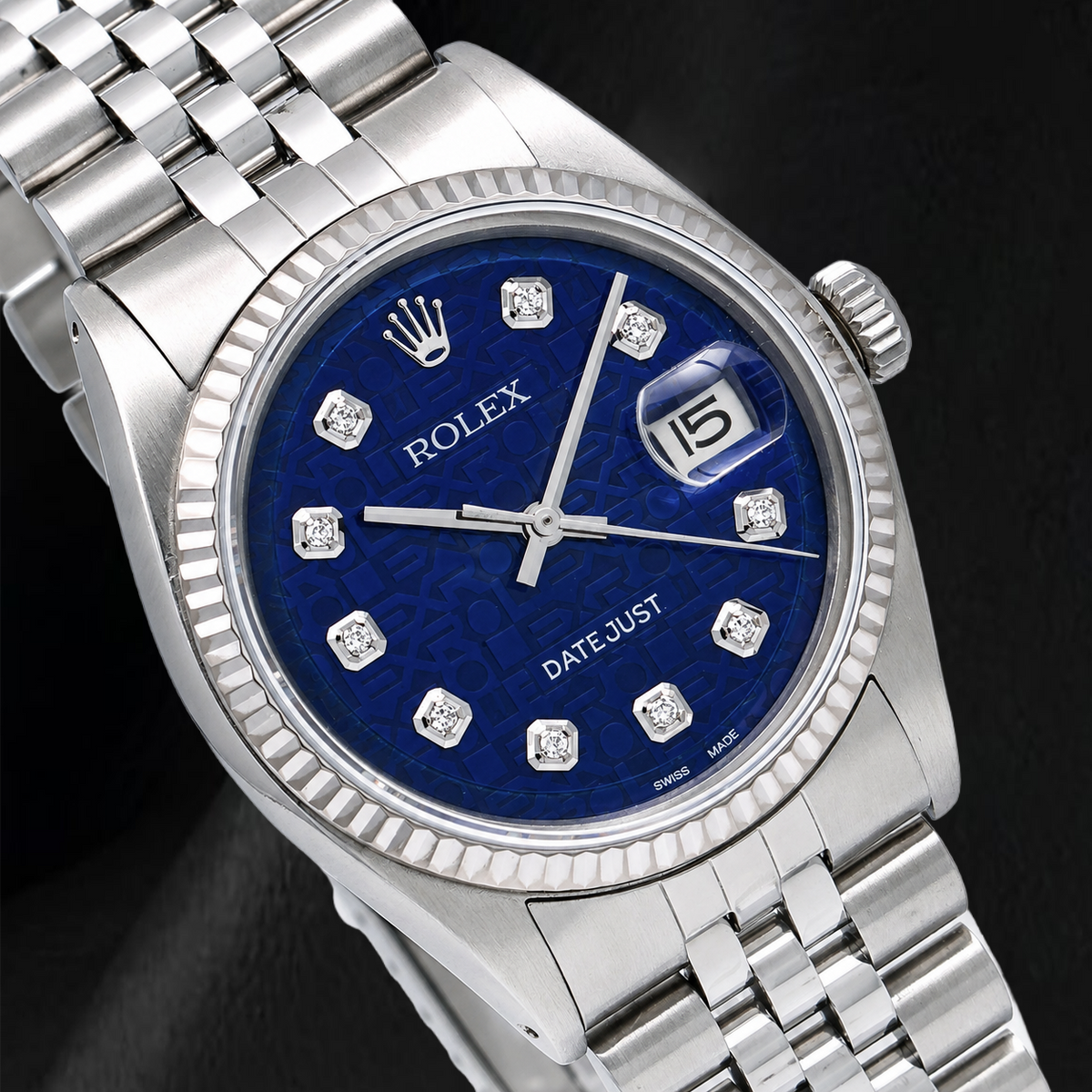 Rolex Datejust 1601 36mm Blue Diamond Dial Stainless Steel Watch Jubilee Bracelet