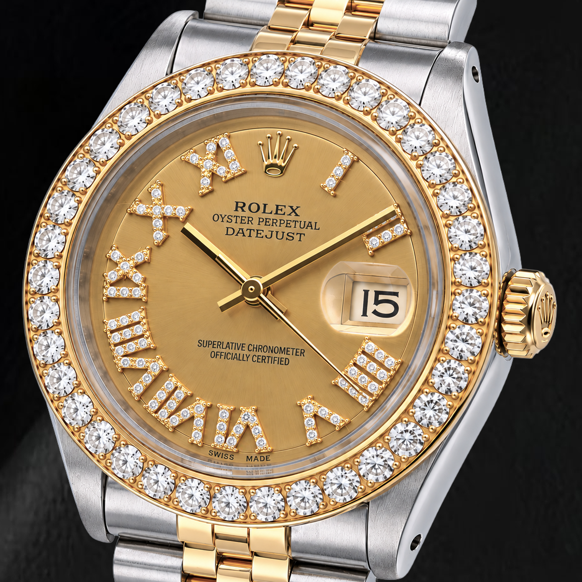Rolex Datejust 1601 36mm Champagne Diamond Dial Two Tone Watch