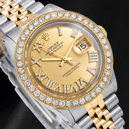 Rolex Datejust 1601 36mm Champagne Diamond Dial Two Tone Watch