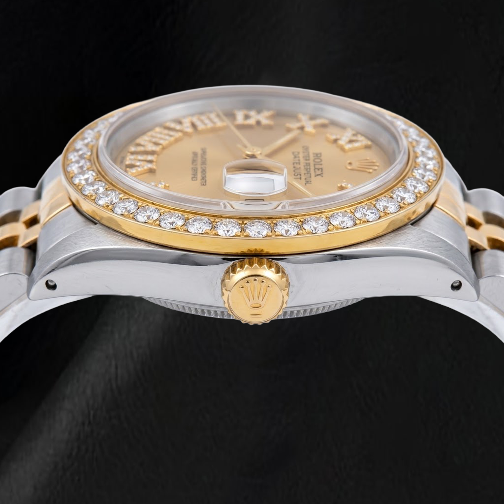Rolex Datejust 1601 36mm Champagne Diamond Dial Two Tone Watch