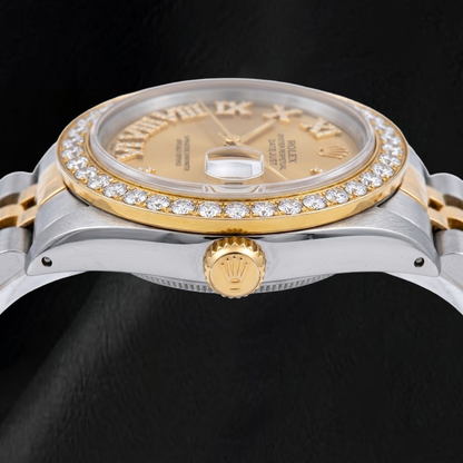 Rolex Datejust 1601 36mm Champagne Diamond Dial Two Tone Watch