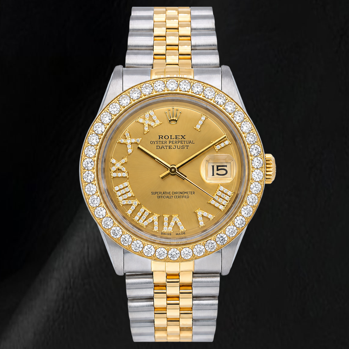 Rolex Datejust 1601 36mm Champagne Roman Diamond Dial Two Tone Watch