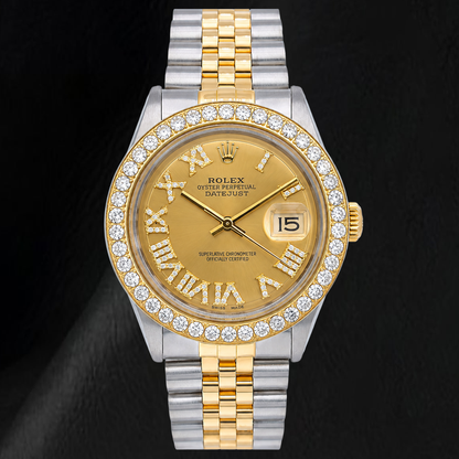 Rolex Datejust 1601 36mm Champagne Roman Diamond Dial Two Tone Watch