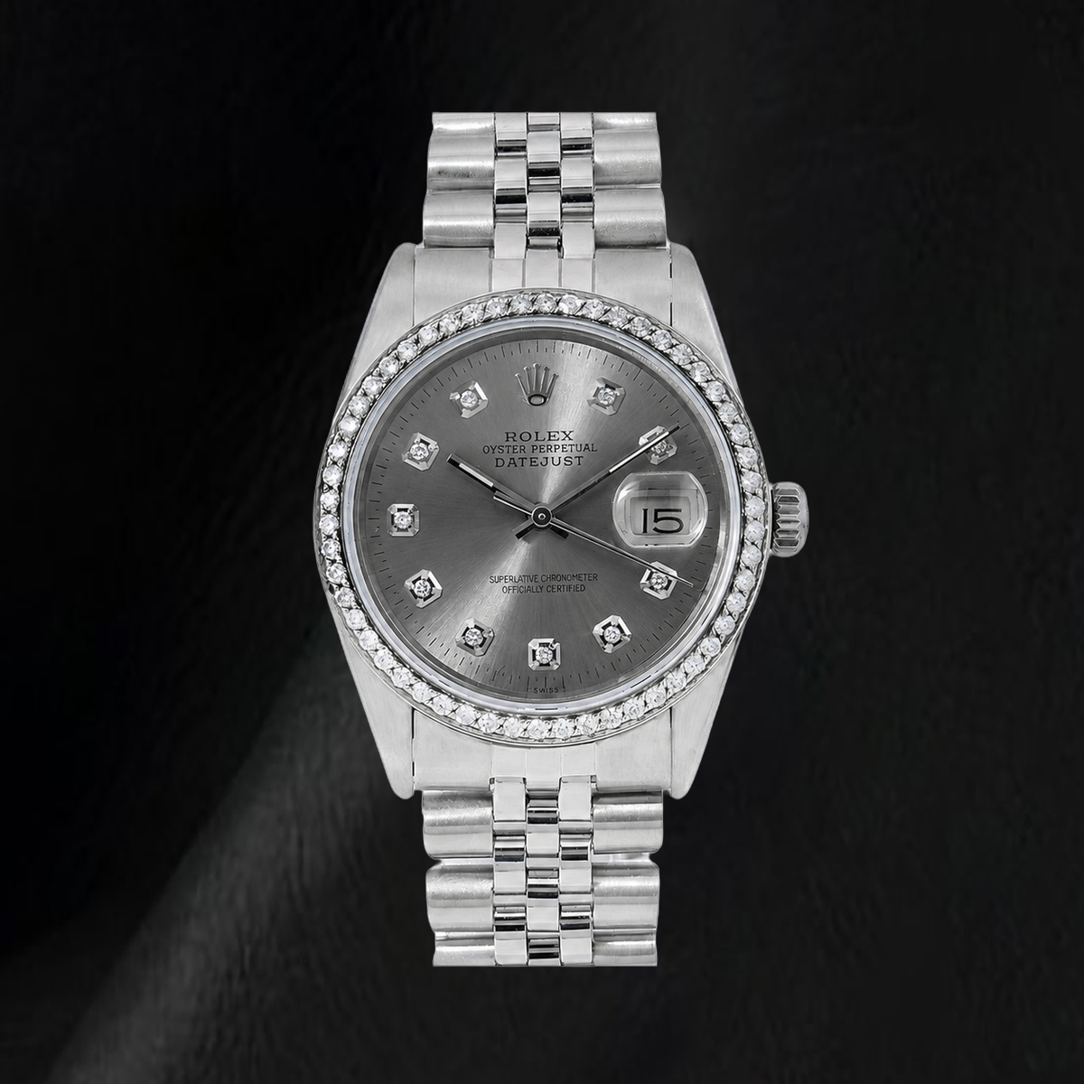 Rolex Datejust 1601 36mm Gray Diamond Dial Stainless Steel Watch