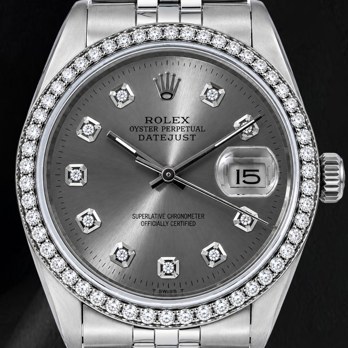 Rolex Datejust 1601 36mm Gray Diamond Dial Stainless Steel Watch