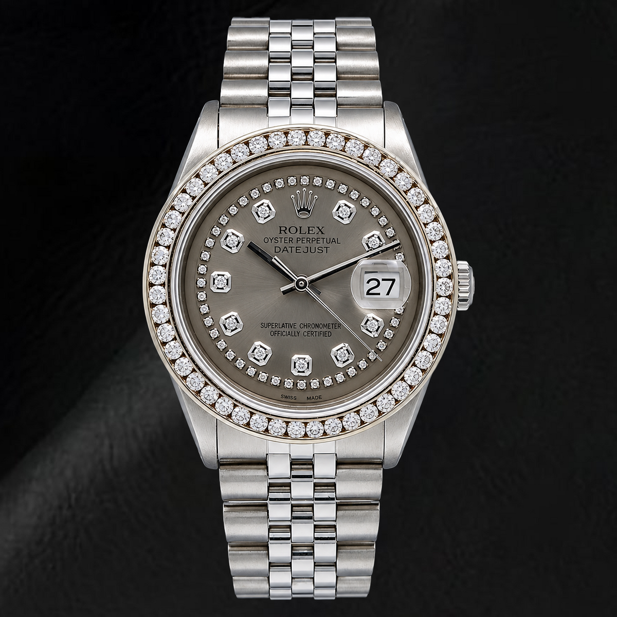 Rolex Datejust 1601 36mm Gray String Diamond Dial Stainless Steel Watch