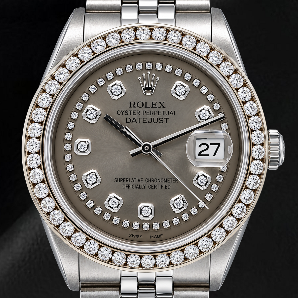 Rolex Datejust 1601 36mm Gray String Diamond Dial Stainless Steel Watch