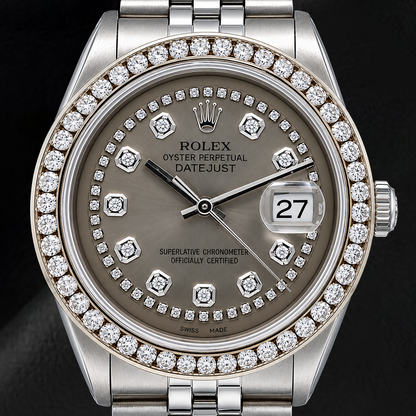 Rolex Datejust 1601 36mm Gray String Diamond Dial Stainless Steel Watch